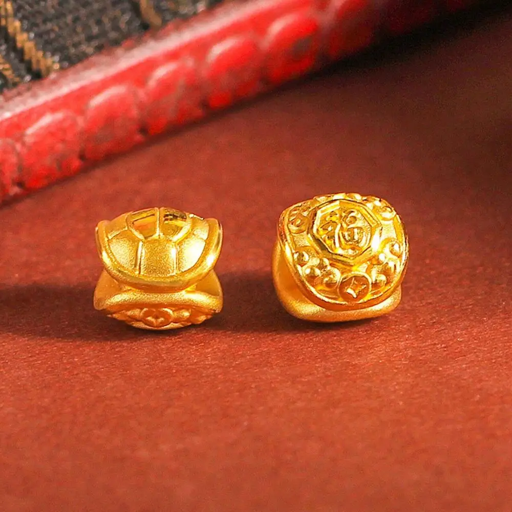 

1pcs Real Pure 999 24k Yellow Gold Bead 3D Lucky Carved Pattern Coin Fu Turtle Shell Pendant 1g Men Women DIY Gift