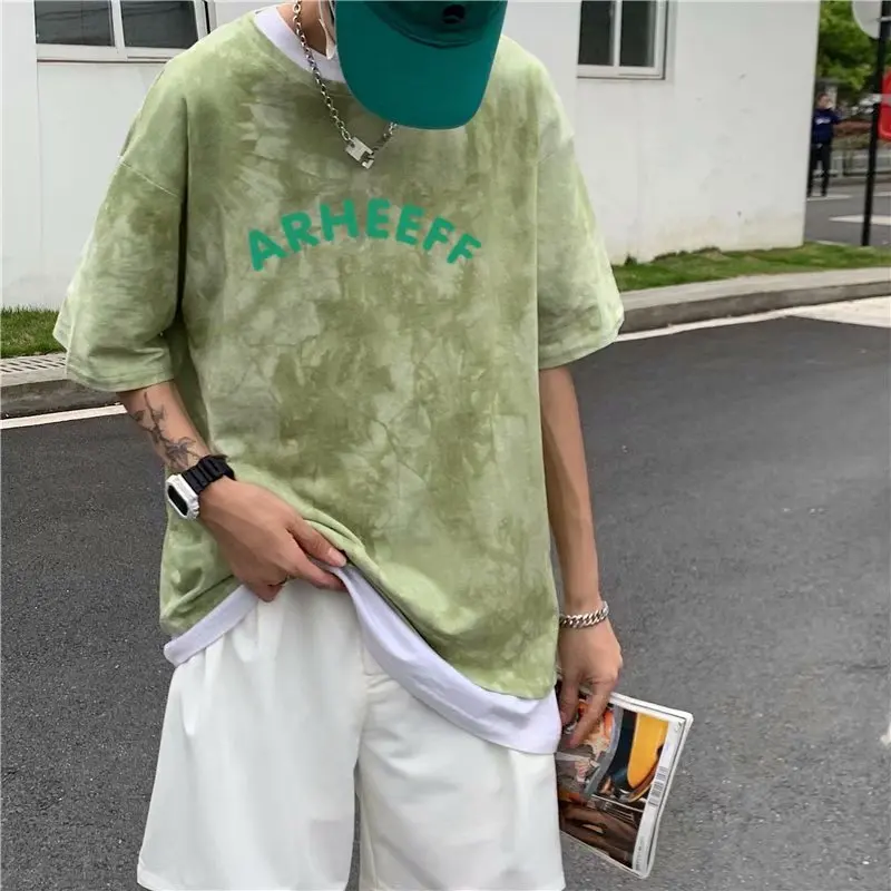 Letter tie-dye short-sleeved t-shirt male 2021 summer new trend loose compassionate Korean couple five-point sleeves
Letter tie-dye short-sleeved t-shirt male 2021 summer new trend loose compassionate Korean couple five-point sleeves