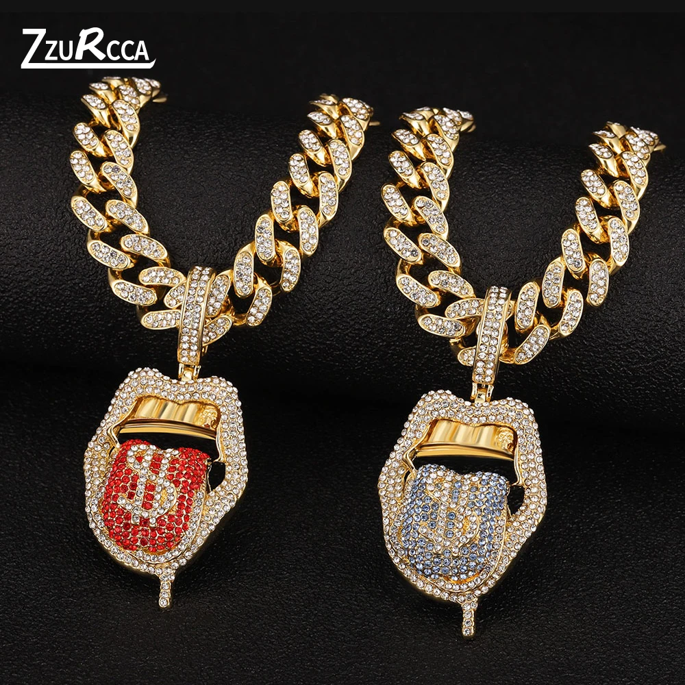 Iced Out Dollar Tongue Pendant Necklace Men Chain Bling Rhinestone Miami Cuban Chain Necklace for Women corrente masculina
Iced Out Dollar Tongue Pendant Necklace Men Chain Bling Rhinestone Miami Cuban Chain Necklace for Women corrente masculina