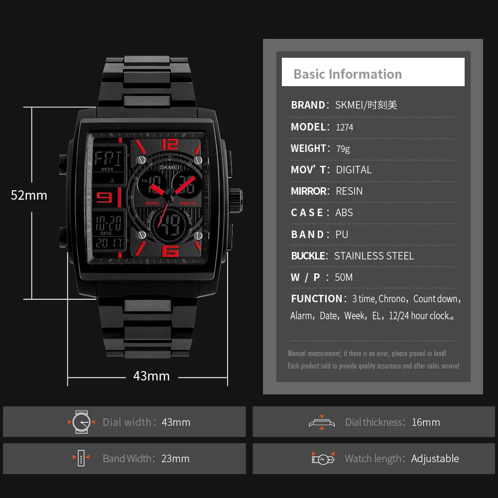Japan Quartz Digital Movement Dual Dispaly Men's Clock Military 3 Time Countdown Male Sport Watches Relogio Masculino 1274
Japan Quartz Digital Movement Dual Dispaly Men's Clock Military 3 Time Countdown Male Sport Watches Relogio Masculino 1274