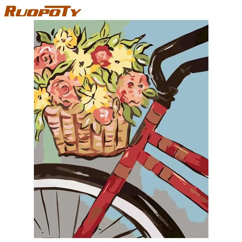 

RUOPOTY 40x50cm DIY Frame Painting By Numbers Handmade Unique Gifts Flower In Bike Landscape Oil Picture By Number Wall Artwork