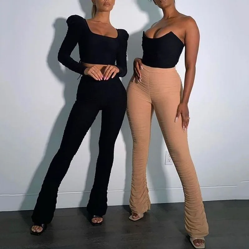 Solid Ruched Stacked Falre Pants High Waist Mesh Patchwork Bell Trousers Bodycon Sexy Streetwear 2021 Spring Summer Pants
Solid Ruched Stacked Falre Pants High Waist Mesh Patchwork Bell Trousers Bodycon Sexy Streetwear 2021 Spring Summer Pants