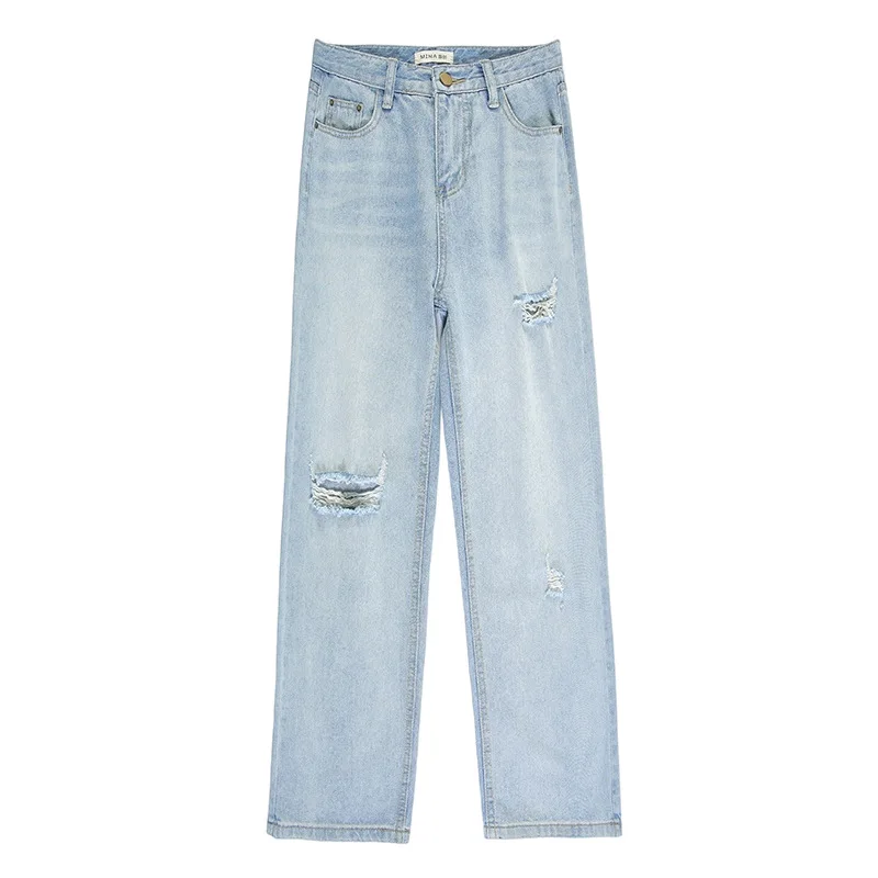 Ripped Jeans For Women Summer Korean Fashion Style 2021 Light Blue Denim Trousers 2Yk Streetwear Straight Leg Pants With Hole
Ripped Jeans For Women Summer Korean Fashion Style 2021 Light Blue Denim Trousers 2Yk Streetwear Straight Leg Pants With Hole