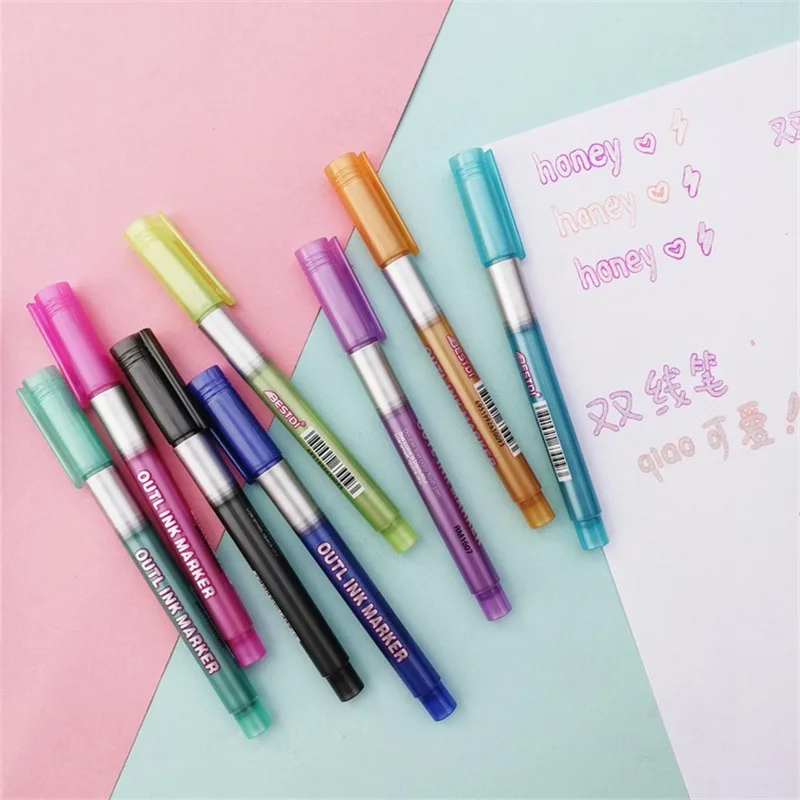 Hot Marker Pen for Highlight Double Line Outline Pens 8 Colors Self-Outline Glitter Writing Drawing Pens for Card MVI-in
Hot Marker Pen for Highlight Double Line Outline Pens 8 Colors Self-Outline Glitter Writing Drawing Pens for Card MVI-in