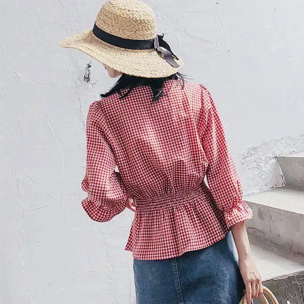 Fashion New 2020 Korean Roupas Feminina V neck Single Breasted Bw Women Clothing Plaid Flarre Sleeve Women Tops
Fashion New 2020 Korean Roupas Feminina V neck Single Breasted Bw Women Clothing Plaid Flarre Sleeve Women Tops