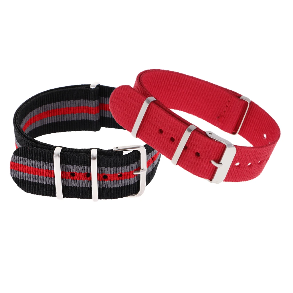 Prettyia 2pcs Mens Red Stripe Woven Nylon Watchband Watch Strap Replacement | Watchbands