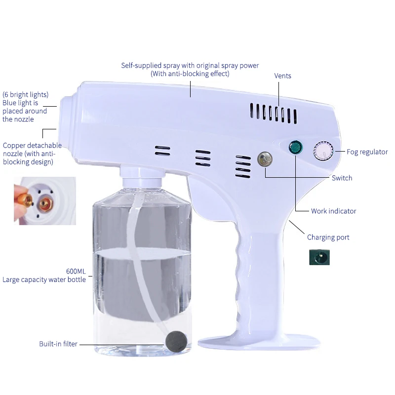 Handheld Blue Light Nano Spray Gun Smoke Machine Spraying Machine Portable Spray Disinfector Atomization Disinfection Machine
Handheld Blue Light Nano Spray Gun Smoke Machine Spraying Machine Portable Spray Disinfector Atomization Disinfection Machine