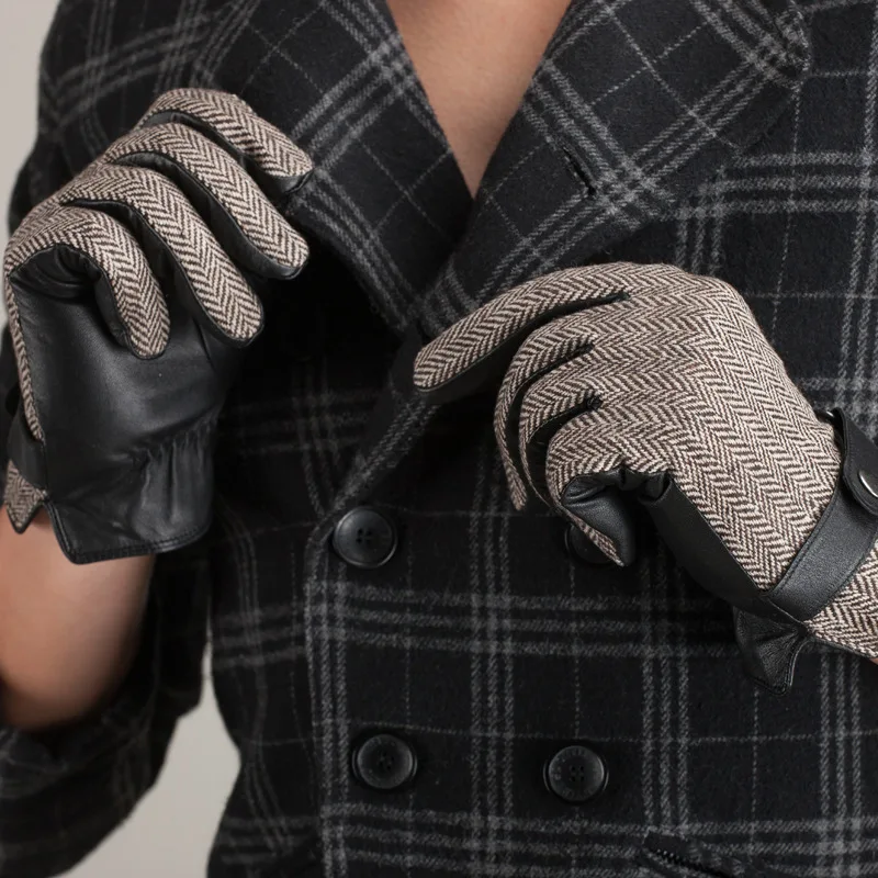 Модные мужские кожаные перчатки зимние теплые импортные варежки из овечьей кожи