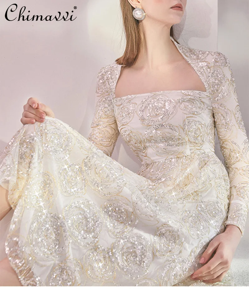 202 Autumn Dress New High-End French Embroidery Sequin Square Collar Mid-Length Dress Fashion High Waist Slim Fit Elegant Dress
202 Autumn Dress New High-End French Embroidery Sequin Square Collar Mid-Length Dress Fashion High Waist Slim Fit Elegant Dress