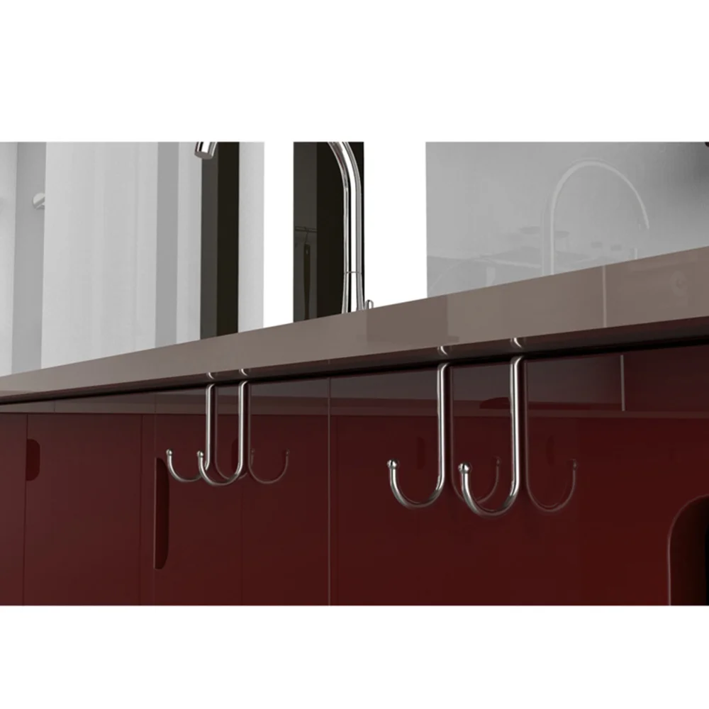 2 Pack Over Cabinet Door Double Hooks Strong Stainless Steel Multiple Use Shaped Hanging Over The Door Hooks Use for Kitchen