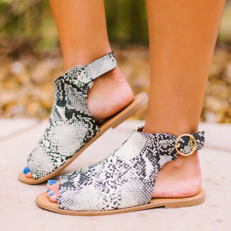 Women PU Leather Gladiator Sandals Flat Ankle Peep Toe Summer Shoes Size 
Women PU Leather Gladiator Sandals Flat Ankle Peep Toe Summer Shoes Size