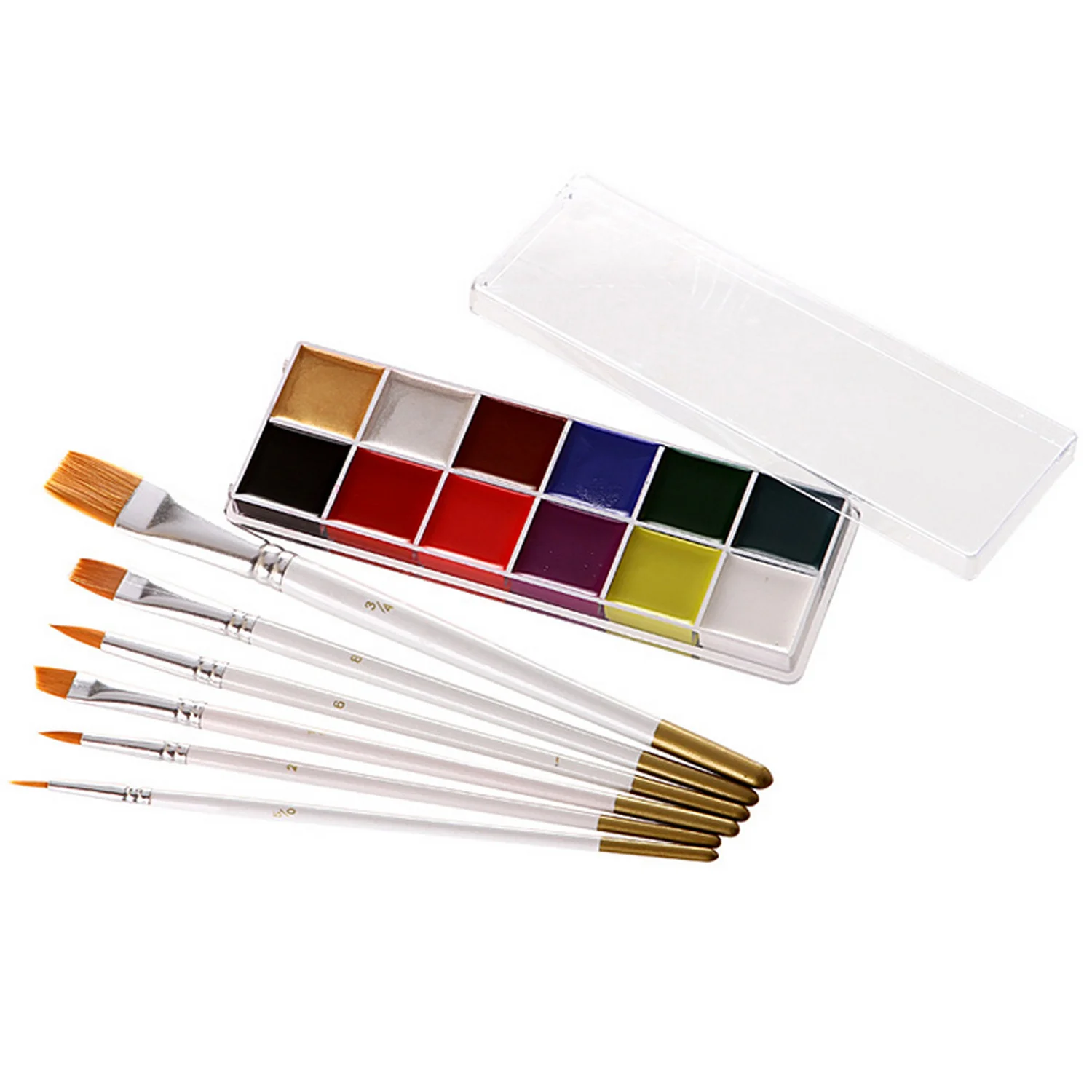 12 Color pigments Oil-based Body Face Painting Paint + 6PCS Brushes for Halloween Theatre Performances make up Play Cosplay
12 Color pigments Oil-based Body Face Painting Paint + 6PCS Brushes for Halloween Theatre Performances make up Play Cosplay