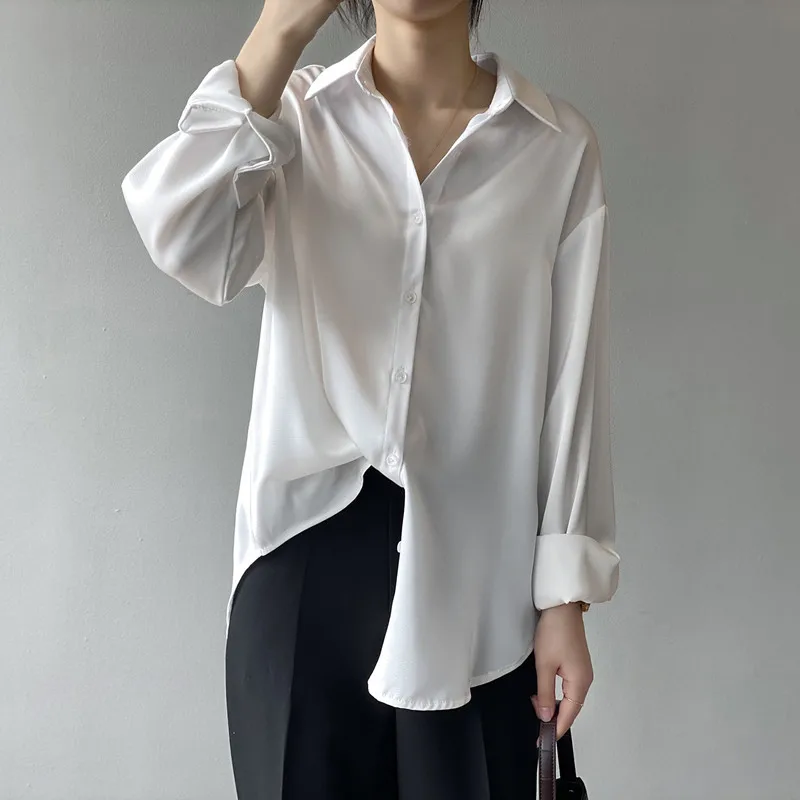 Pure Color Long-Sleeved Shirt Women 2021 Spring New Style Korean Satin Texture Temperament Fashion Lapel Shirt Women q056
Pure Color Long-Sleeved Shirt Women 2021 Spring New Style Korean Satin Texture Temperament Fashion Lapel Shirt Women q056