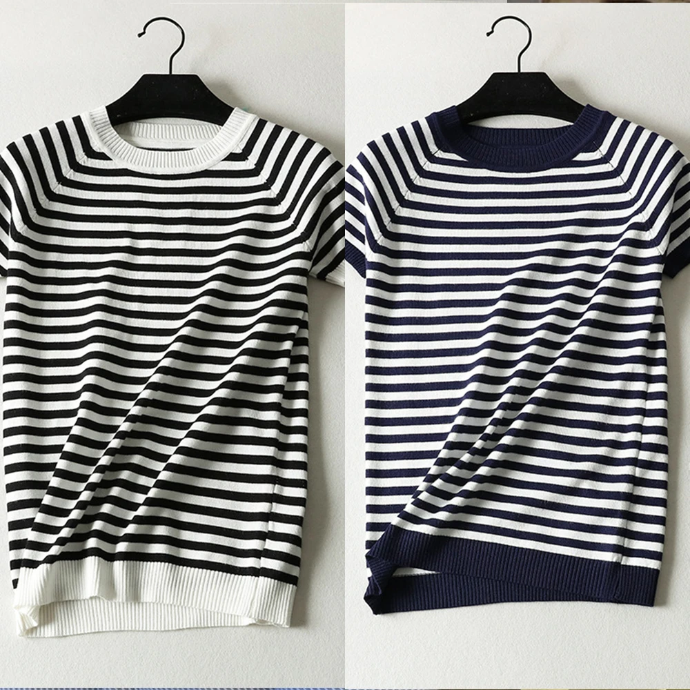 Women's Summer Knitted Striped T-shirt Top Slim Short Shirt Sweater knitwear Women's Casual Cute Top Shirts
Women's Summer Knitted Striped T-shirt Top Slim Short Shirt Sweater knitwear Women's Casual Cute Top Shirts