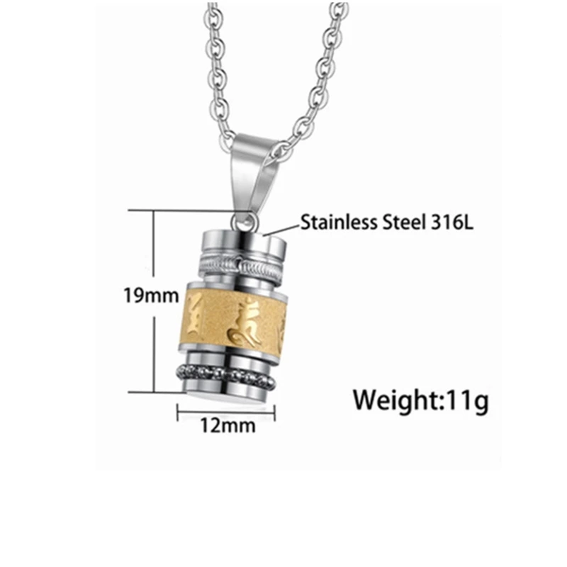 Stainless Steel Buddhism Six Words Rotatable Necklace Women Men Mantra Prayer Wheel Mantra Bottle Urn Pendant Necklace
Stainless Steel Buddhism Six Words Rotatable Necklace Women Men Mantra Prayer Wheel Mantra Bottle Urn Pendant Necklace