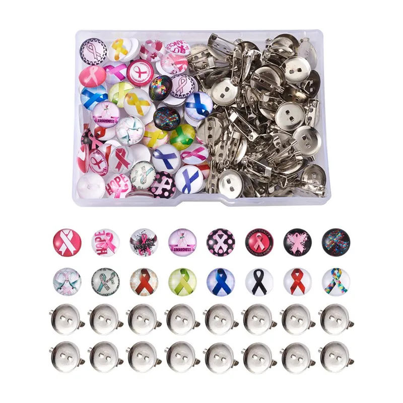 70pcs/box DIY Brooch Making Kits Iron Brooch Findings Ribbon Pattern Glass Cabochons for Jewelry Making DIY Craft Supplies
70pcs/box DIY Brooch Making Kits Iron Brooch Findings Ribbon Pattern Glass Cabochons for Jewelry Making DIY Craft Supplies