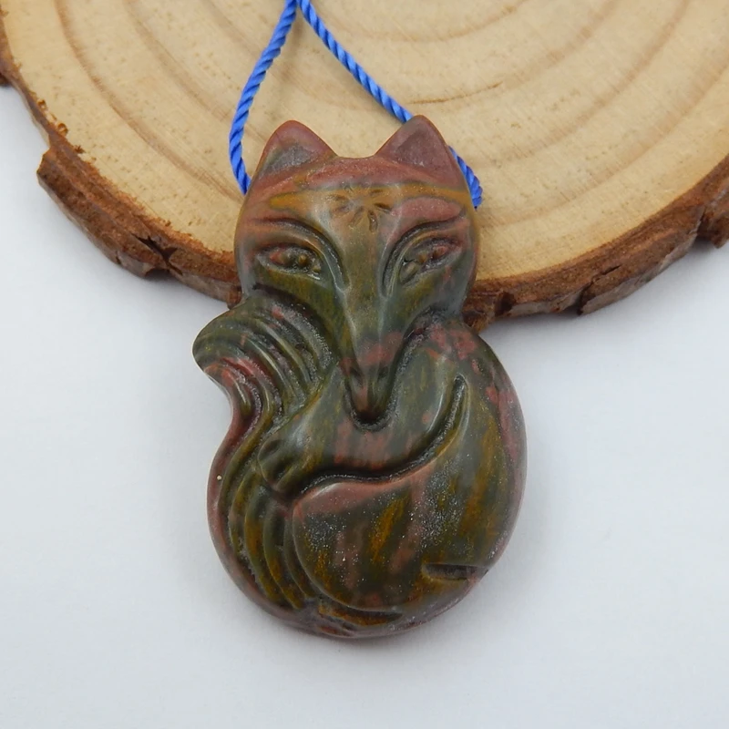 Natural Stone Carved Animal Fox Multi-color picasso jasper Necklace Pendant 35x21x9mm 10.0g semiprecious stone fashion jewelry
Natural Stone Carved Animal Fox Multi-color picasso jasper Necklace Pendant 35x21x9mm 10.0g semiprecious stone fashion jewelry