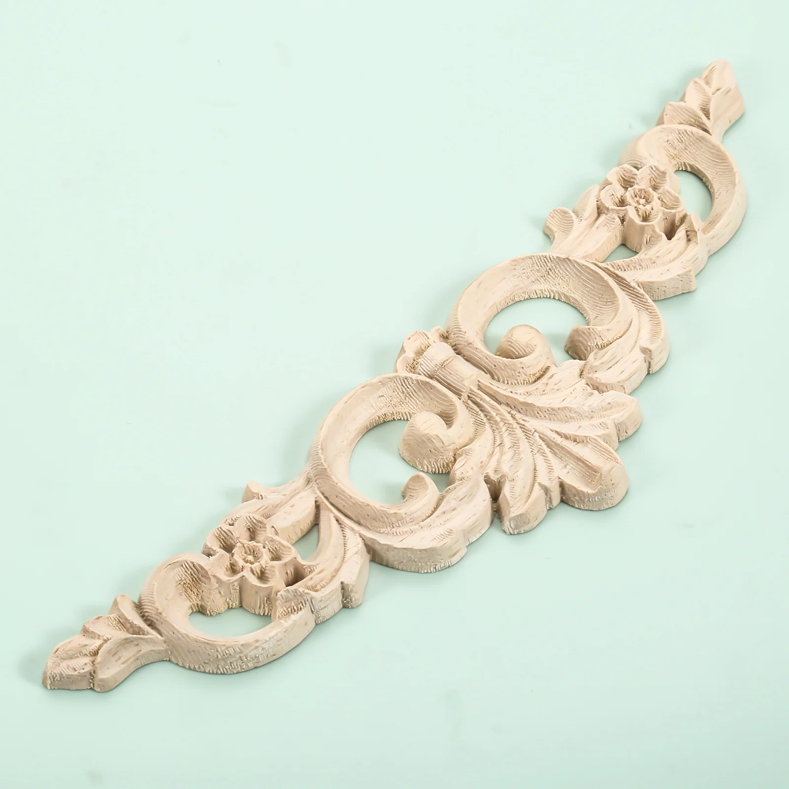 

Vintage Rectangular carving Natural wood applique Uncoloured wood moulding Long decorative strip accessory for Furniture cabinet