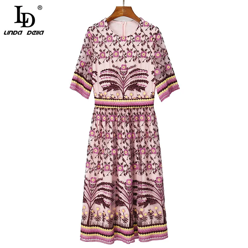 LD LINDA DELLA 2021 Fashion Designer Vintage Party Dress Women Summer Elegant O-neck Embroidered Lace Mesh Splice Midi Dress
LD LINDA DELLA 2021 Fashion Designer Vintage Party Dress Women Summer Elegant O-neck Embroidered Lace Mesh Splice Midi Dress
