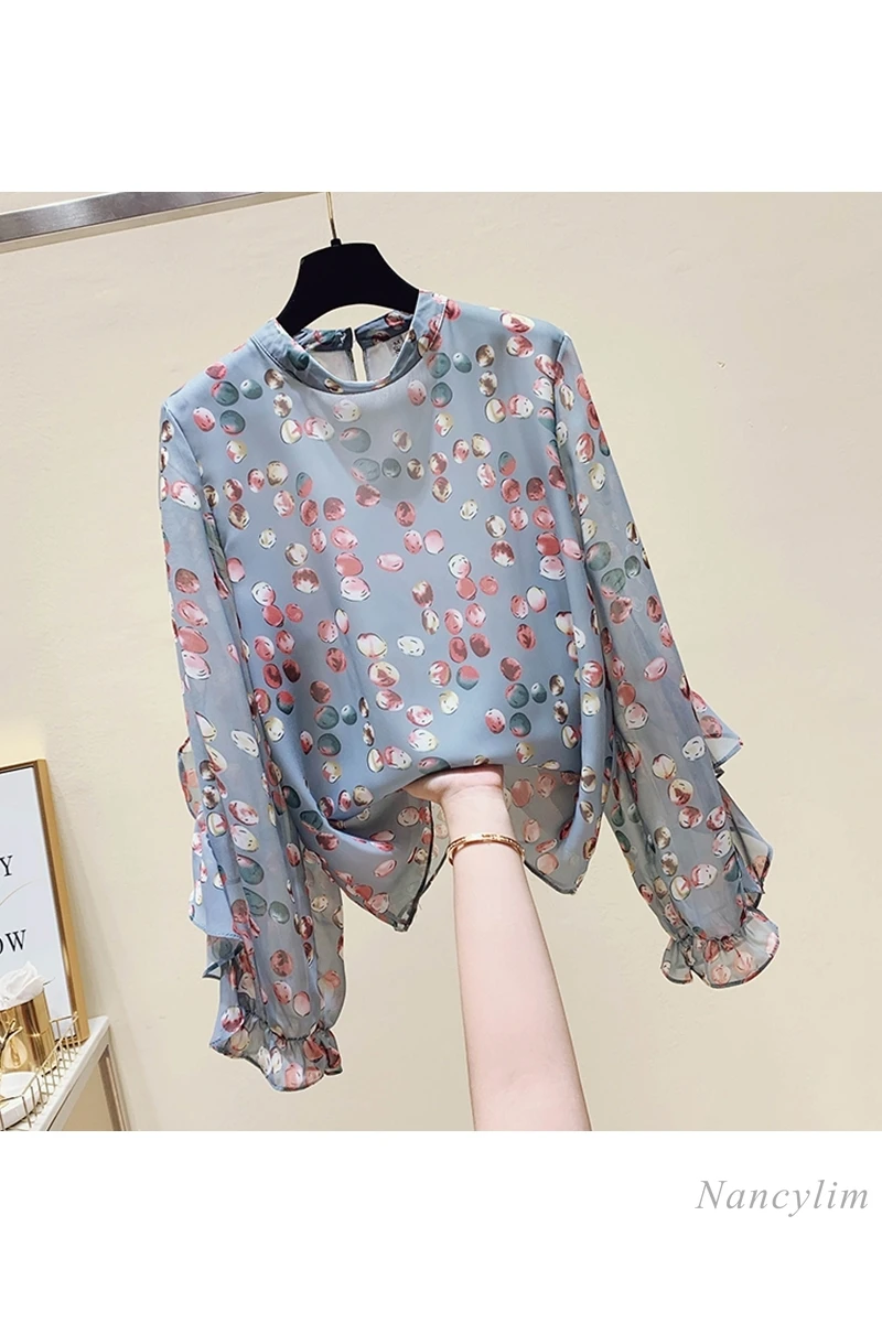 Blusas Femme New Fashion Printed Shirts Women's Chiffon Blouse Long Sleeve Ruffles Stand Collar Loose Lady Tops Summer 2021
Blusas Femme New Fashion Printed Shirts Women's Chiffon Blouse Long Sleeve Ruffles Stand Collar Loose Lady Tops Summer 2021