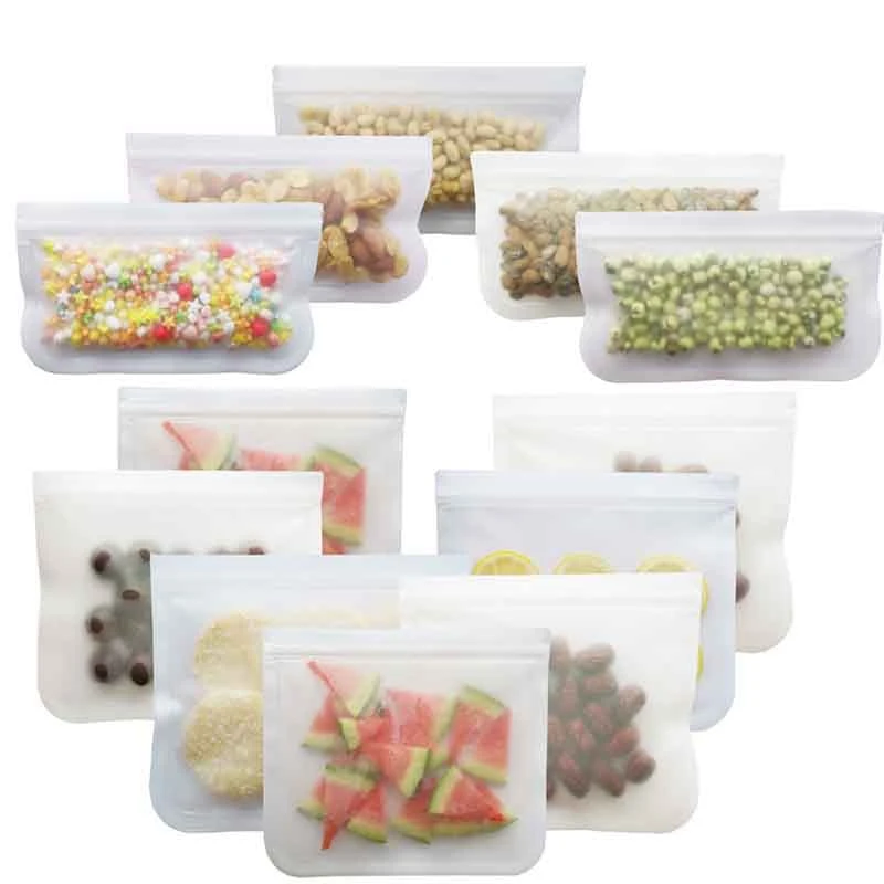 

12 шт./компл. сумка для еды матовая PEVA силиконовая сумка для хранения свежей пищи многоразовая сумка для морозильной камеры герметичная верх...