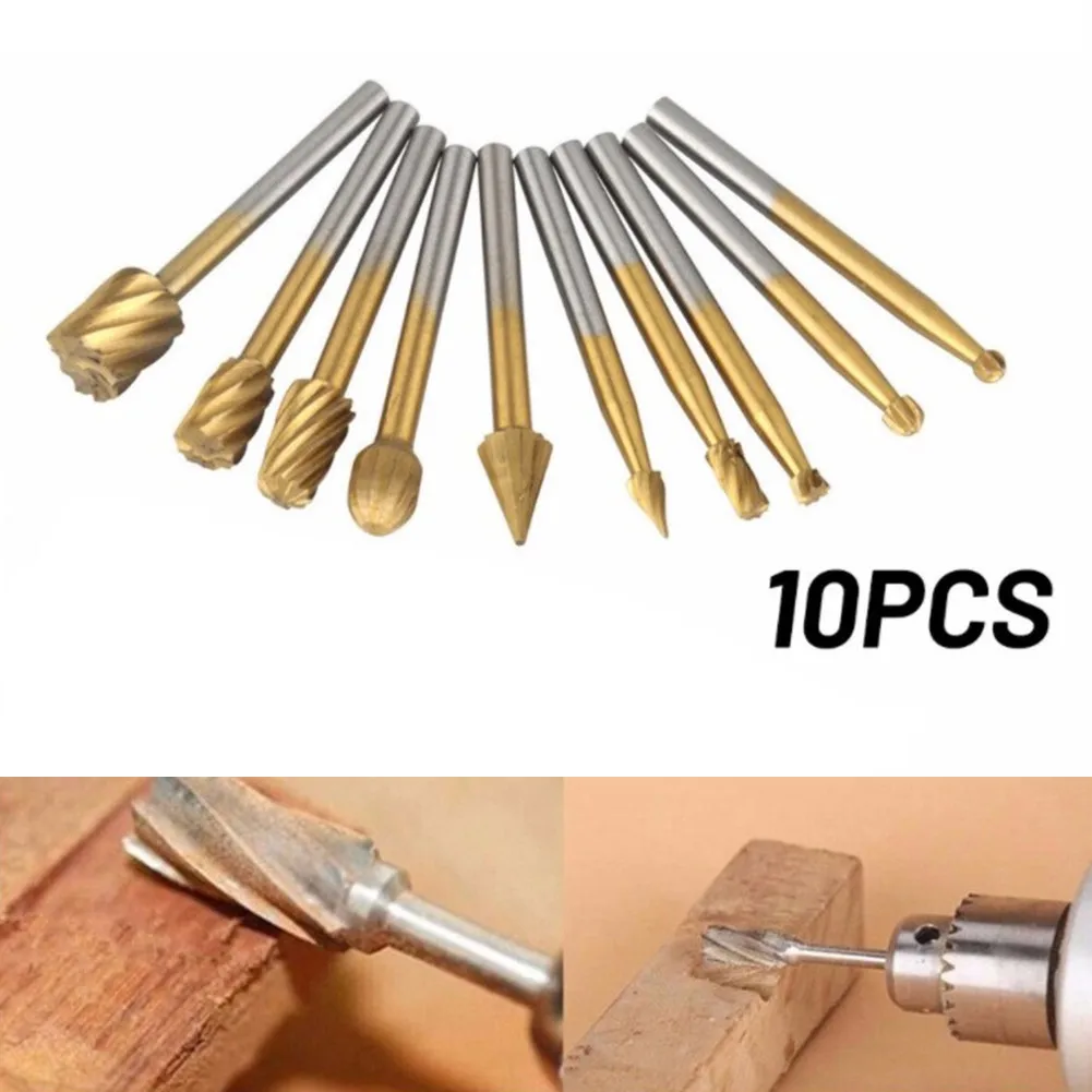 10pcs Titanium Coating HSS Milling Cutter Router Bit Burrs Rotary Burr Set 1/4 Head 1/8 Shank Die Wood Metal Cutters Engraving
10pcs Titanium Coating HSS Milling Cutter Router Bit Burrs Rotary Burr Set 1/4 Head 1/8 Shank Die Wood Metal Cutters Engraving