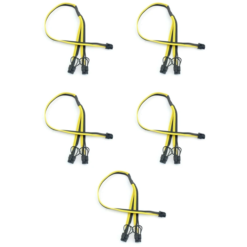 

5Pcs PCI-E PCI Express 6Pin to Dual 2-Port 8Pin 6+2 Pin Adapter GPU Video Card Power Cable 16AWG+18AWG Wire for Miner