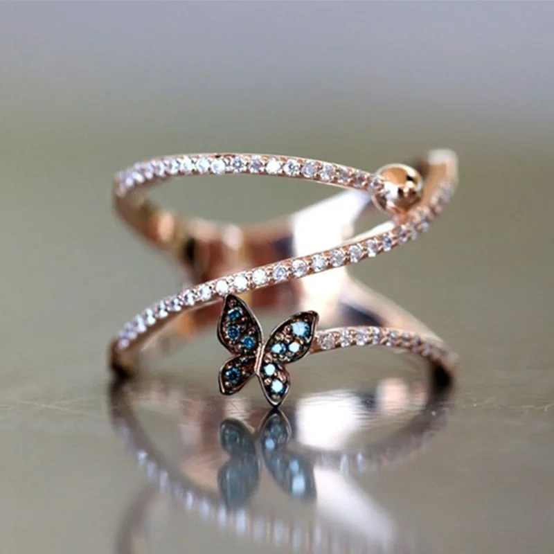Creative Boho Rose Gold Butterfly Rings For Women Blue&White Zircon Stone Micro Paved Cocktail Ring Fashion Jewelry Party Gift
Creative Boho Rose Gold Butterfly Rings For Women Blue&White Zircon Stone Micro Paved Cocktail Ring Fashion Jewelry Party Gift