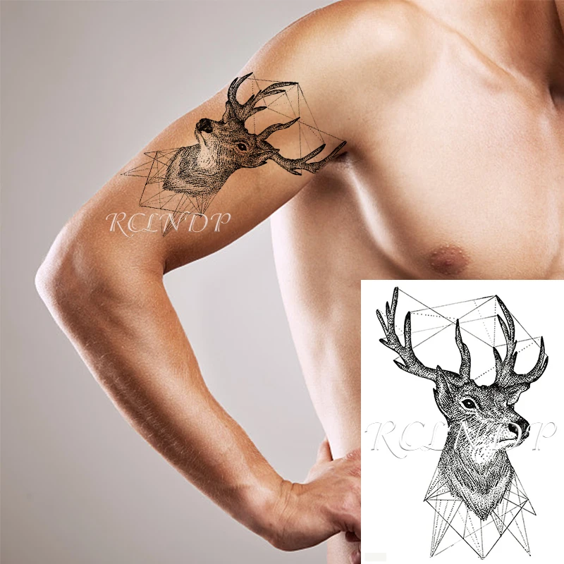 

Waterproof Temporary Tattoo Sticker Deer Antler Fashion Geomatic Fake Tatto Flash Tatoo Hand Arm Foot Art for Men Women