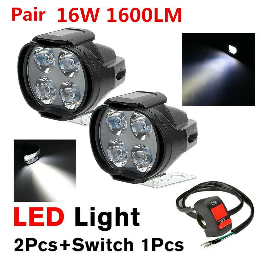 Light Headlight Motorcycle Spotlight Universal White 2x 6500K 800LM 8W
