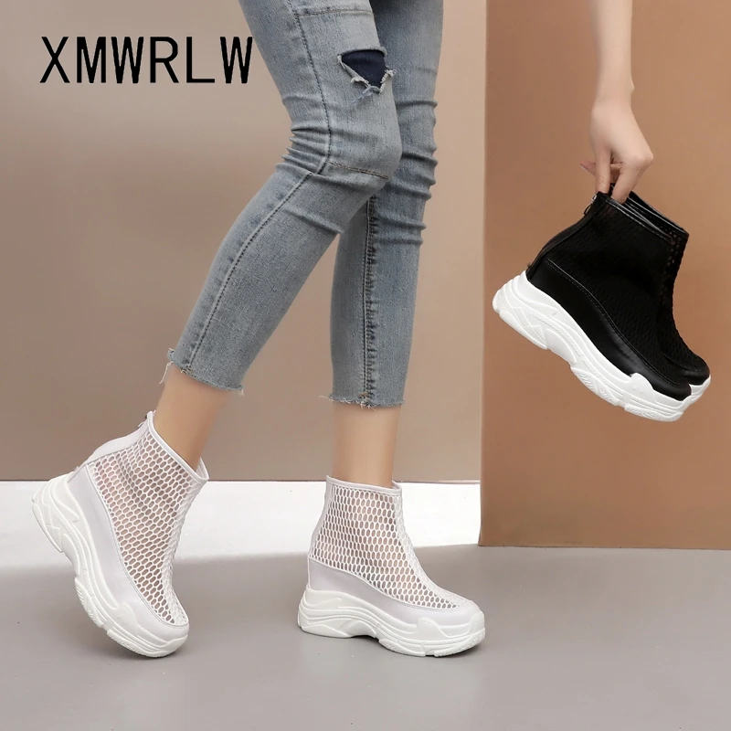 Женские летние ботинки XMWRLW дышащие сетчатые туфли на высоком каблуке женские