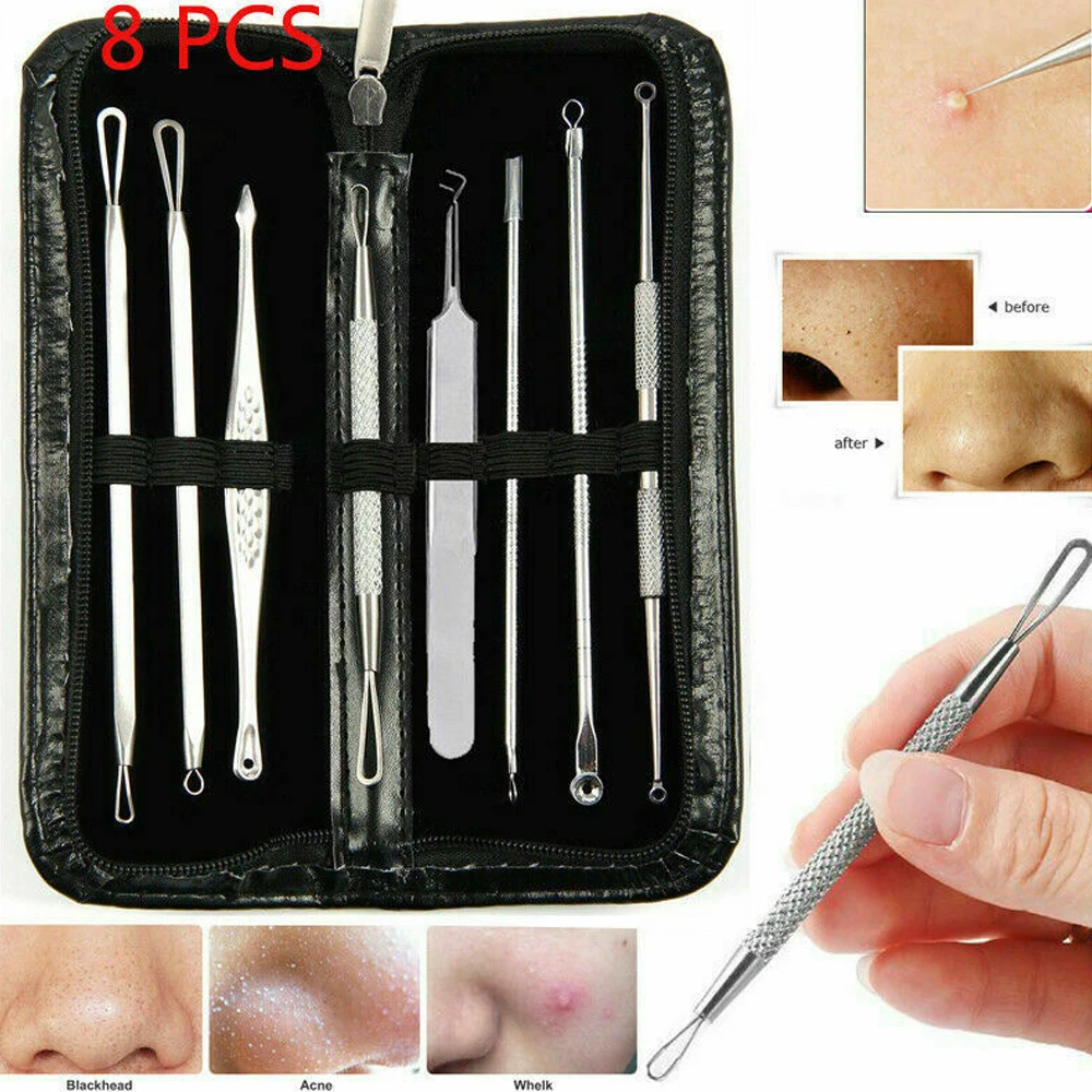 8pcs Comedone Extractor Kit Blackhead Blemish Remover Stainless Steel Black Dot Acne Clip Tweezer Face Care Kit Facial Care Tool
8pcs Comedone Extractor Kit Blackhead Blemish Remover Stainless Steel Black Dot Acne Clip Tweezer Face Care Kit Facial Care Tool