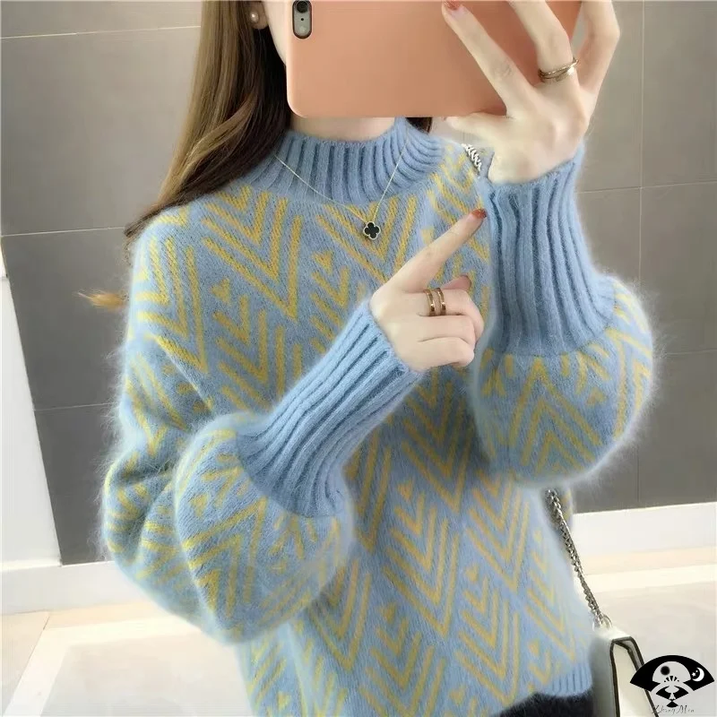 Autumn Winter Mink Fleece Knitted Sweater Women Korean Fashion Loose Lazy Short Lantern Sleeve Sweaters Pullovers Female Tops
Autumn Winter Mink Fleece Knitted Sweater Women Korean Fashion Loose Lazy Short Lantern Sleeve Sweaters Pullovers Female Tops