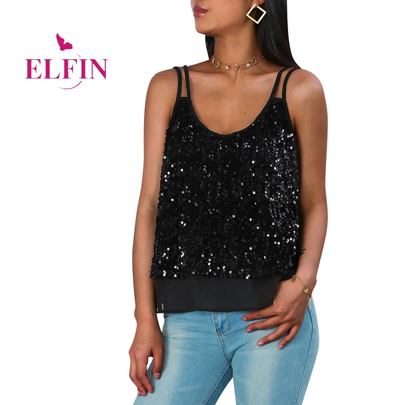 Women Summer Black Sequined Sexy Spaghetti Strap O Neck Fashion Camisole Femme Nightclub Casual Loose Korean Tank Tops SJ6437R
Women Summer Black Sequined Sexy Spaghetti Strap O Neck Fashion Camisole Femme Nightclub Casual Loose Korean Tank Tops SJ6437R
