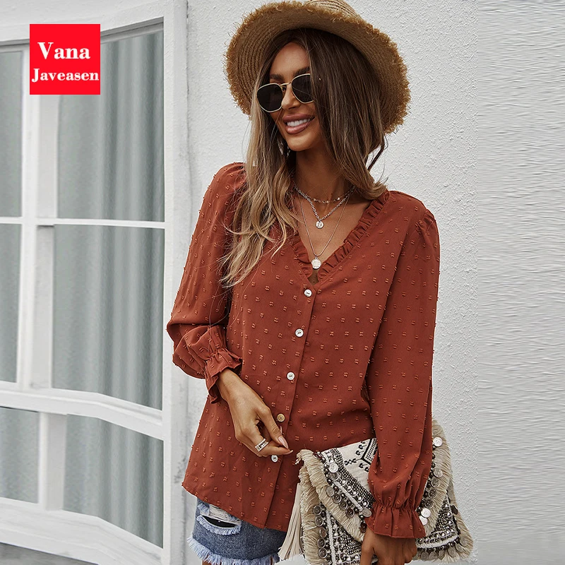 Женские блузки с оборками, v-образный вырез, длинный рукав, рубашка, женские топы, повседневный однотонный однобортный Кардиган, женские руб...
Женские блузки с оборками, v-образный вырез, длинный рукав, рубашка, женские топы, повседневный однотонный однобортный Кардиган, женские руб...