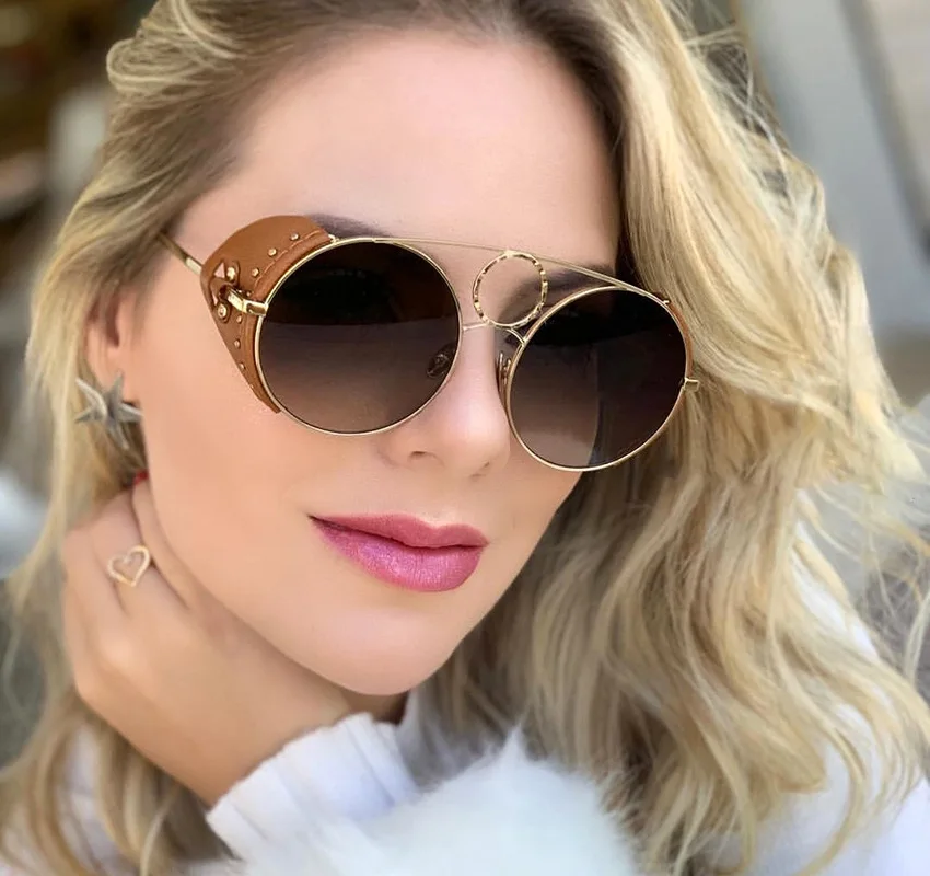 Free shipping personality Steampunk Metal Women's round Sunglasses fashion Leather rivet glasses men 
Free shipping personality Steampunk Metal Women's round Sunglasses fashion Leather rivet glasses men