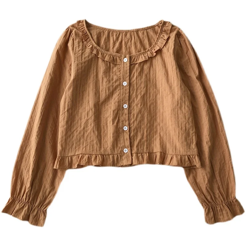 Kimutomo Chic Fungus Short Shirt Women 2021 Spring New Korean Style Ladies Solid O-neck Single Breasted Long Sleeve Top Fashion
Kimutomo Chic Fungus Short Shirt Women 2021 Spring New Korean Style Ladies Solid O-neck Single Breasted Long Sleeve Top Fashion