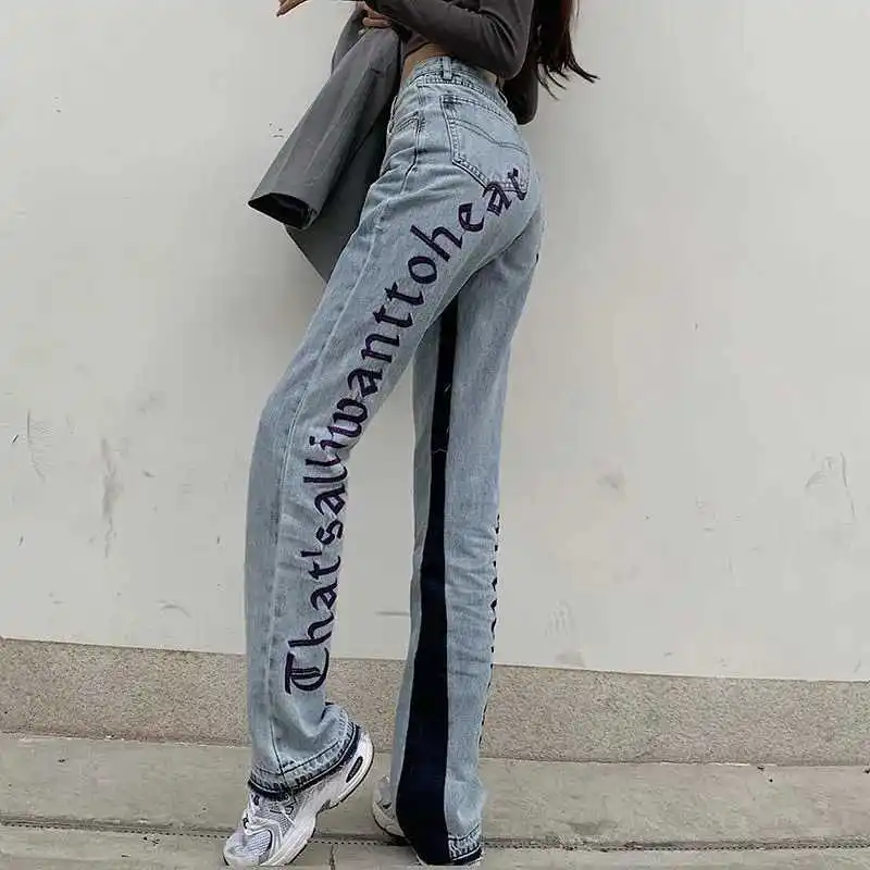 Letter Printed Straight Leg Women Jeans with High Waist Full Length Casual Fashion Trousers Streetwear Loose Denmin Pants
Letter Printed Straight Leg Women Jeans with High Waist Full Length Casual Fashion Trousers Streetwear Loose Denmin Pants