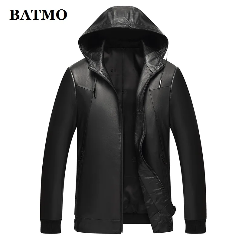 Мужские кожаные куртки с капюшоном BATMO мужские облегающие Куртки из натуральной
