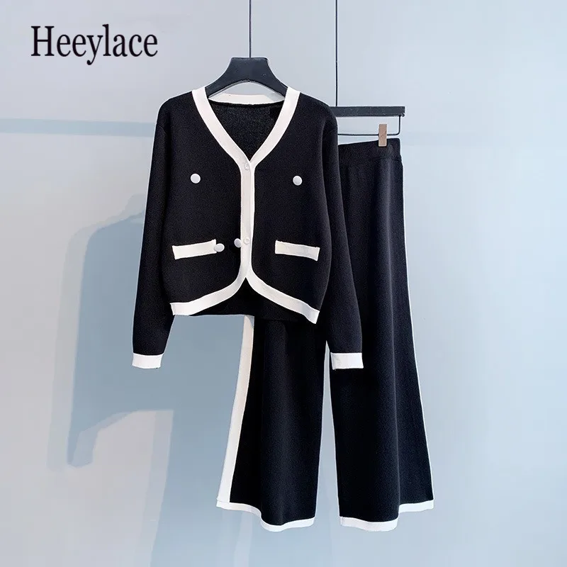 Knitted Clothes for Women Autumn Elegant Vintage Two Piece Set 2020 V Neck Cardigans Wide Leg Pants Ropa Mujer
Knitted Clothes for Women Autumn Elegant Vintage Two Piece Set 2020 V Neck Cardigans Wide Leg Pants Ropa Mujer