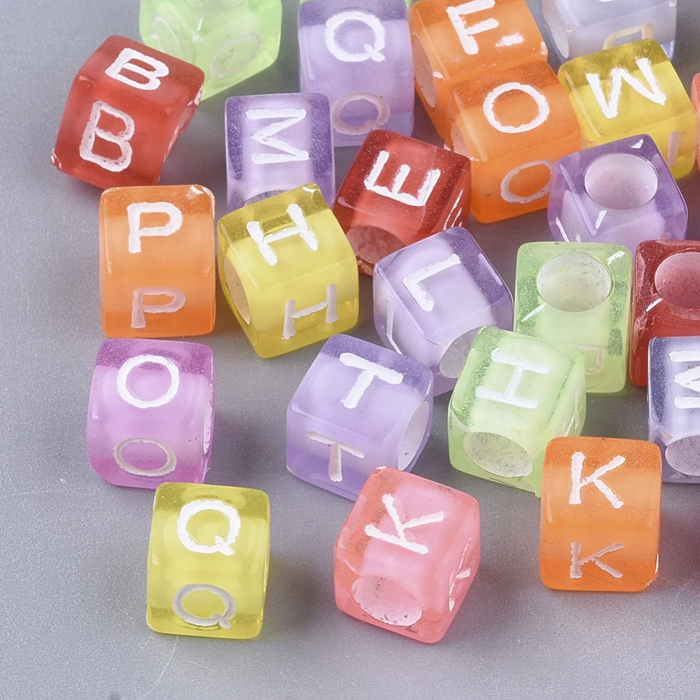 

500g Transparent Acrylic Beads Cube with Random Initial Letter Mixed Color 6x6x6mm Hole: 3.5mm about 3840PCS /500g