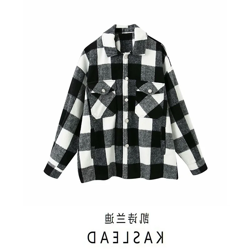2020 autumn new women's fashion black and white lattice loose thin long sleeve shirt coat
2020 autumn new women's fashion black and white lattice loose thin long sleeve shirt coat