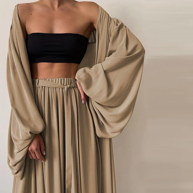 Sexy Women Three Piece Sets Fashion Casual Wrap Solid Tops And Wide Leg Pants Suits Homewear Elegant Soft Female 3 Piece Outfits
Sexy Women Three Piece Sets Fashion Casual Wrap Solid Tops And Wide Leg Pants Suits Homewear Elegant Soft Female 3 Piece Outfits