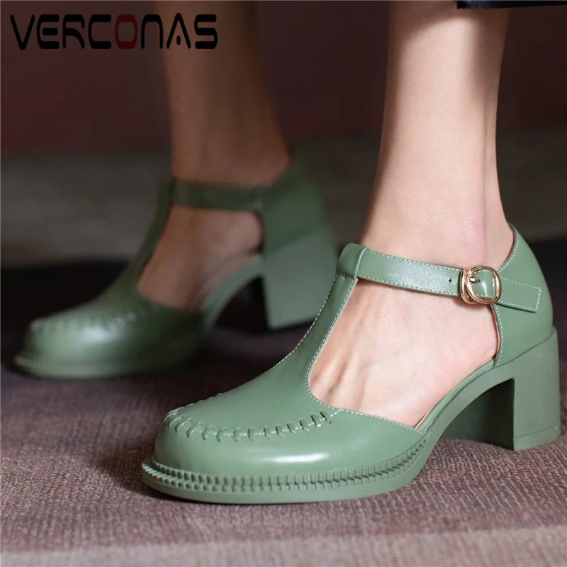 VERCONAS Spring Summer Classic Women Pumps Concise Retro T-Strap Genuine Leather Round Toe Thick Heels Office Casual Shoes Woman
VERCONAS Spring Summer Classic Women Pumps Concise Retro T-Strap Genuine Leather Round Toe Thick Heels Office Casual Shoes Woman