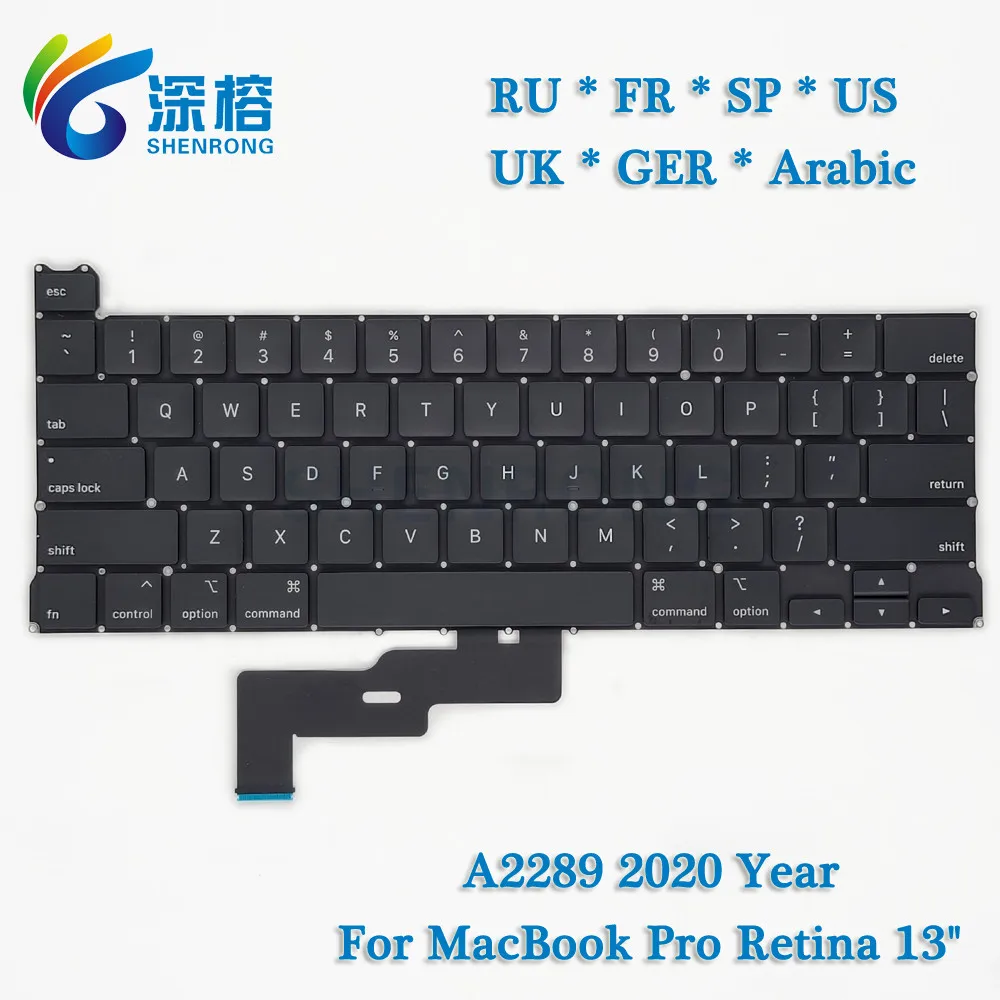 

Новинка 2020 года, клавиатура A2289 для MacBook Pro Retina 13,3 дюйма, английская, французская, немецкая, русская, испанская, итальянская, арабская клавиату...