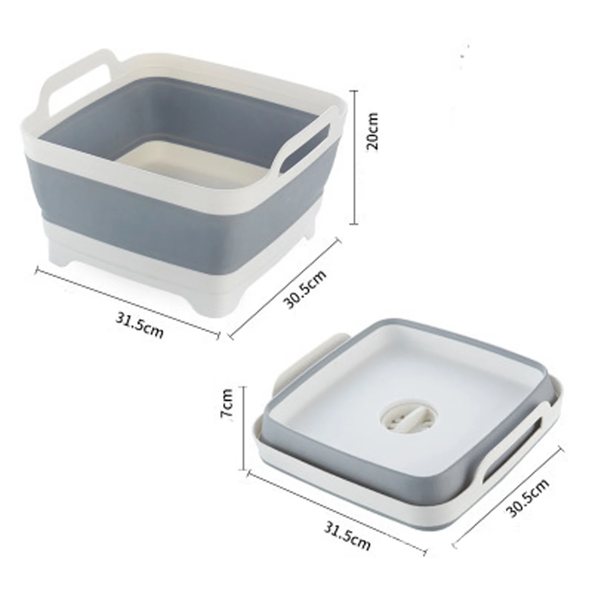 Folding Wash Basin Silicone Dish Tub Collapsible with Drain Plug Carry Handles Washing Drainer Sink Colander for Camping | Дом и сад