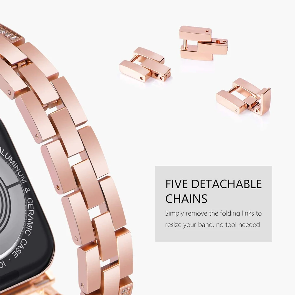 Ремешок металлический для часов Iwatch Series 6 5 4 3 Se браслет со сверкающими Стразы Apple