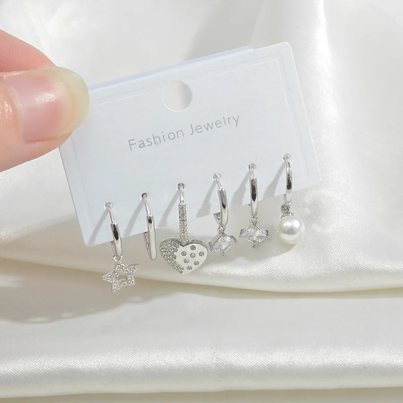 6pcs/set S925 Needle Women's Earrings Set Geometric Zircon Pearl Love Heart Star Earrings For Women Bohemian Fashion Jewelry
6pcs/set S925 Needle Women's Earrings Set Geometric Zircon Pearl Love Heart Star Earrings For Women Bohemian Fashion Jewelry