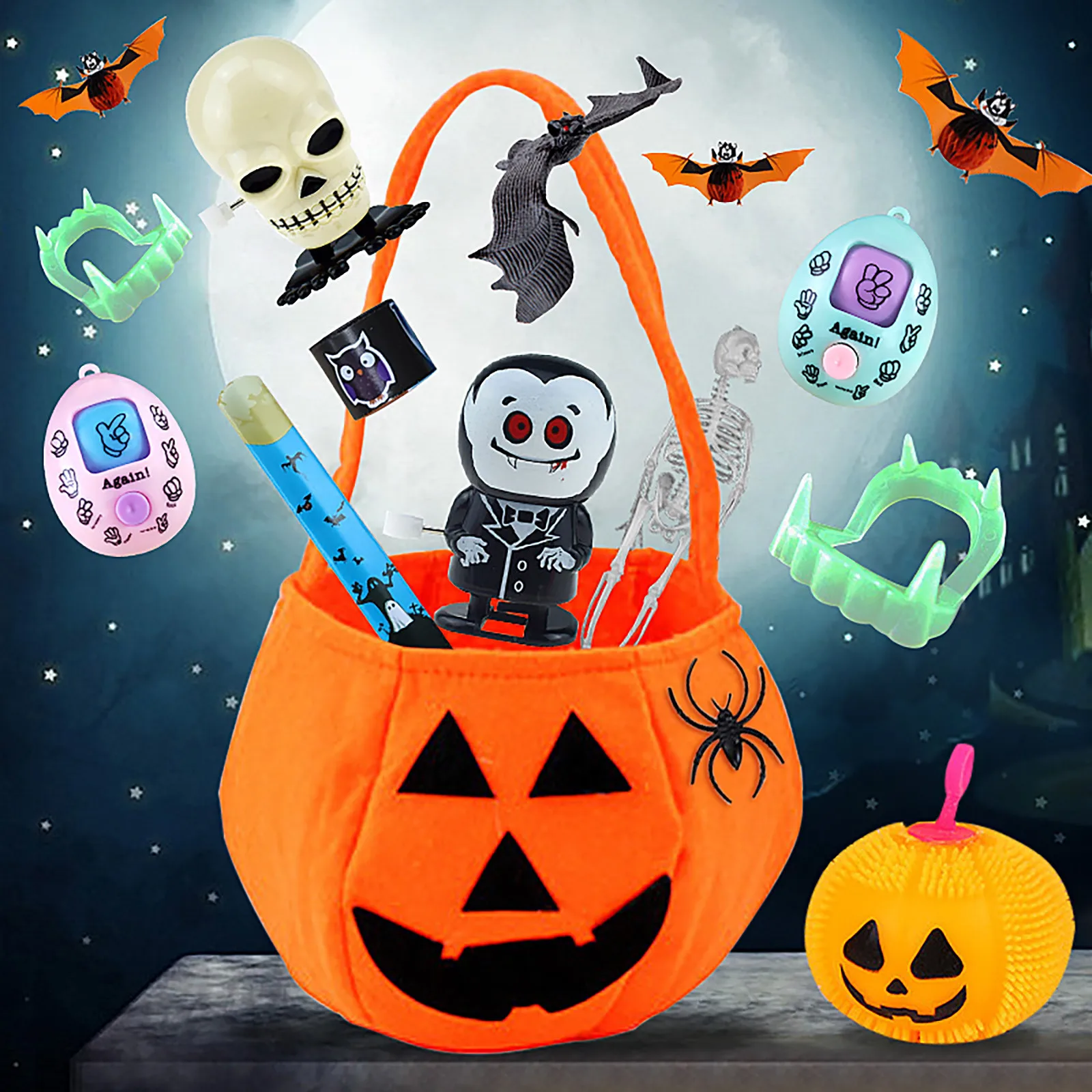 16pcs Halloween Toys Set Handbag Halloween Spide-web 16pcs Halloween Horror Series Skeleton Skull Spider Pumpkin Toy for Kids
16pcs Halloween Toys Set Handbag Halloween Spide-web 16pcs Halloween Horror Series Skeleton Skull Spider Pumpkin Toy for Kids