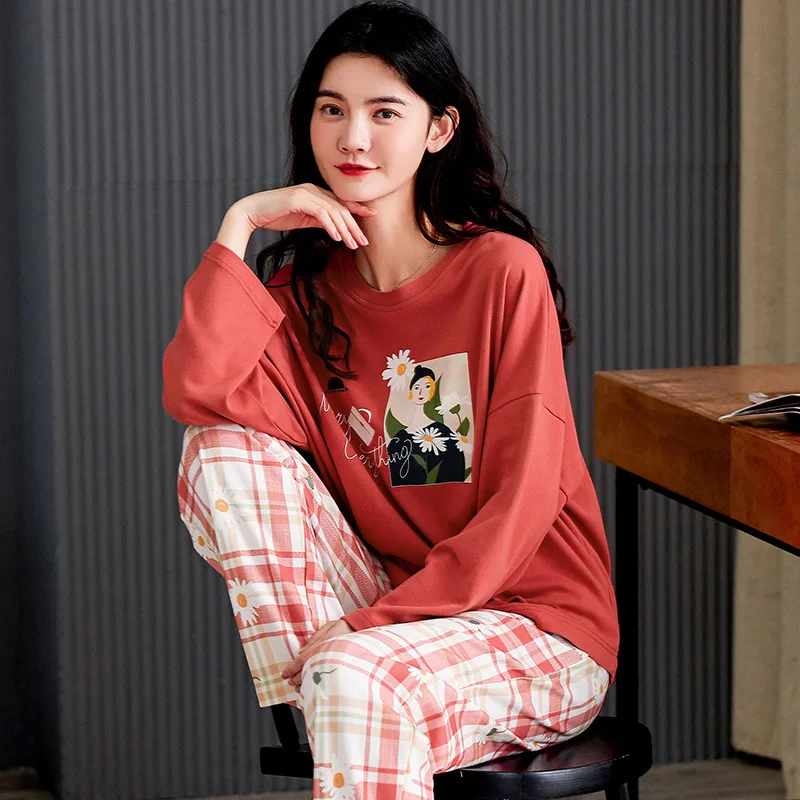 Spring Autumn Winter Pajamas Ladies Cotton Long-Sleeved Sweet And Cute Girl Two-Piece Loungewear Homewear Sleepwear
Spring Autumn Winter Pajamas Ladies Cotton Long-Sleeved Sweet And Cute Girl Two-Piece Loungewear Homewear Sleepwear
